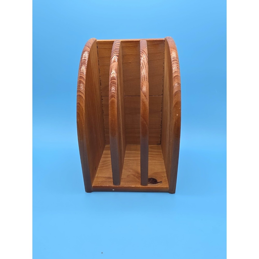 Vintage Oak Wooden Desktop Organizer Storage Container Book Shelf Mail Folders